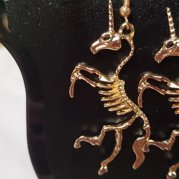 ⭐4/$20   Skeletal unicorn gold-tone pierced earrings - Picture 4 of 5